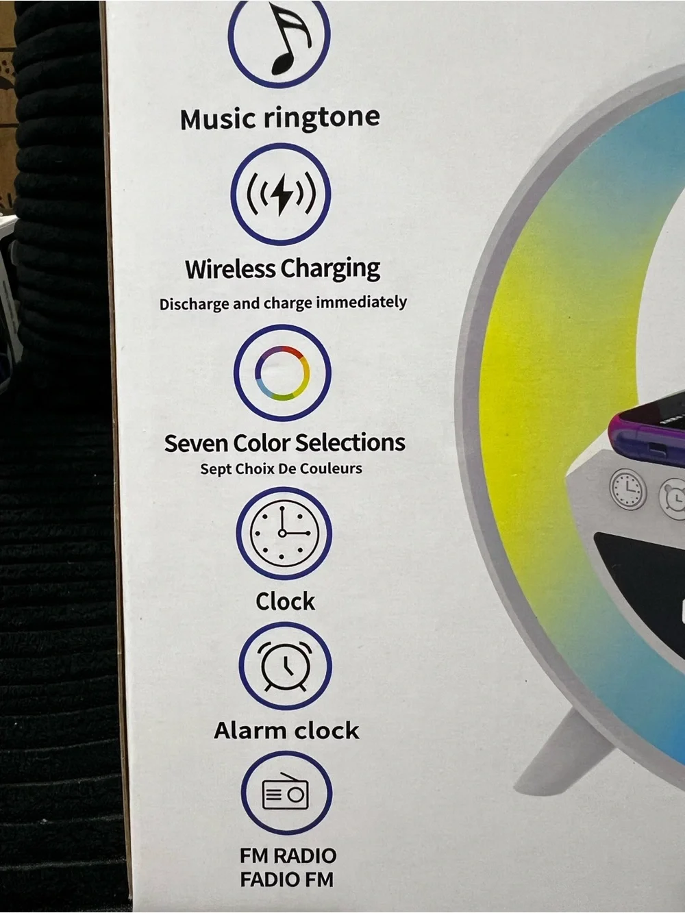 Rainbow LED C-Shaped Wireless Charging Alarm Clock